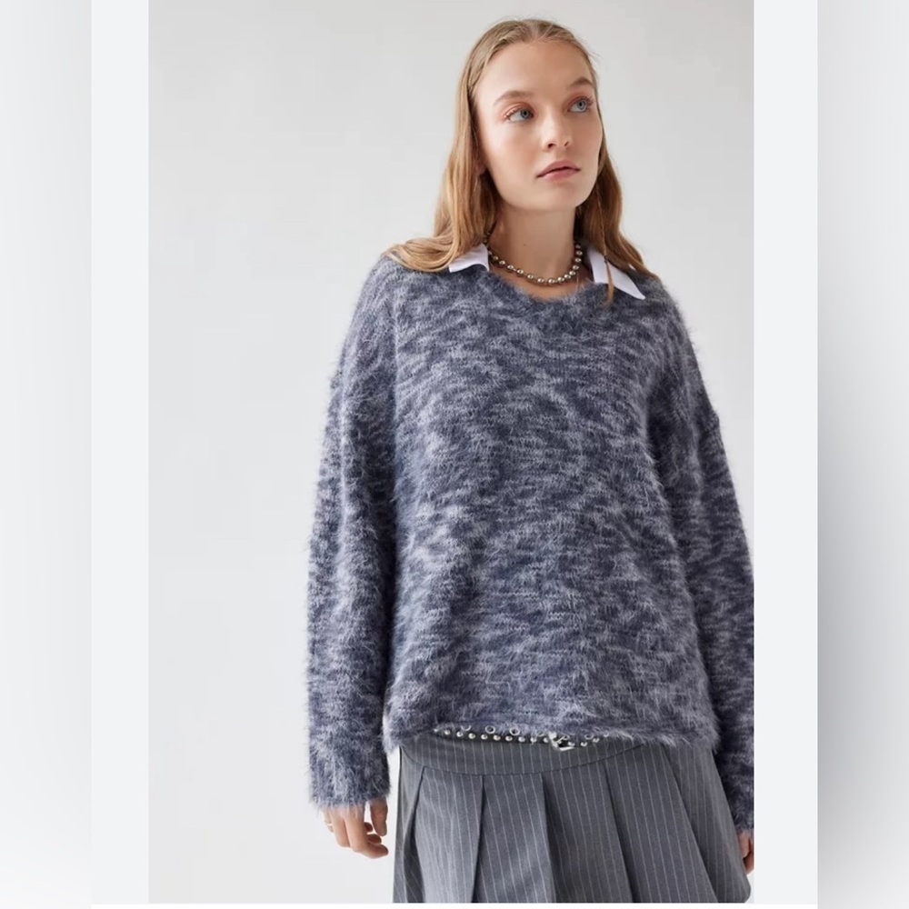 Cozy Heathered Gray Fuzzy Knit Sweater